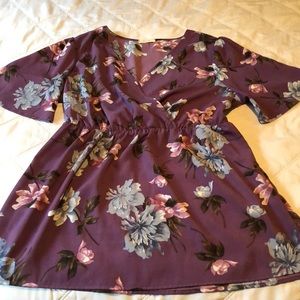 Purple Floral V neck Blouse